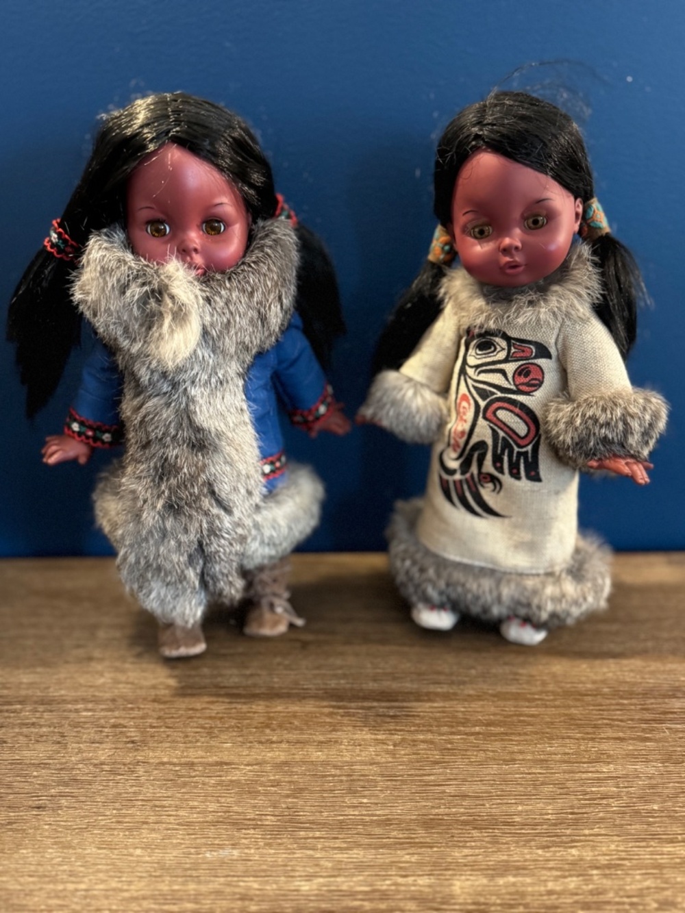Vintage 11.5" Canadian First Nations Style Dolls - Authentic Fur & Hand-Crafted